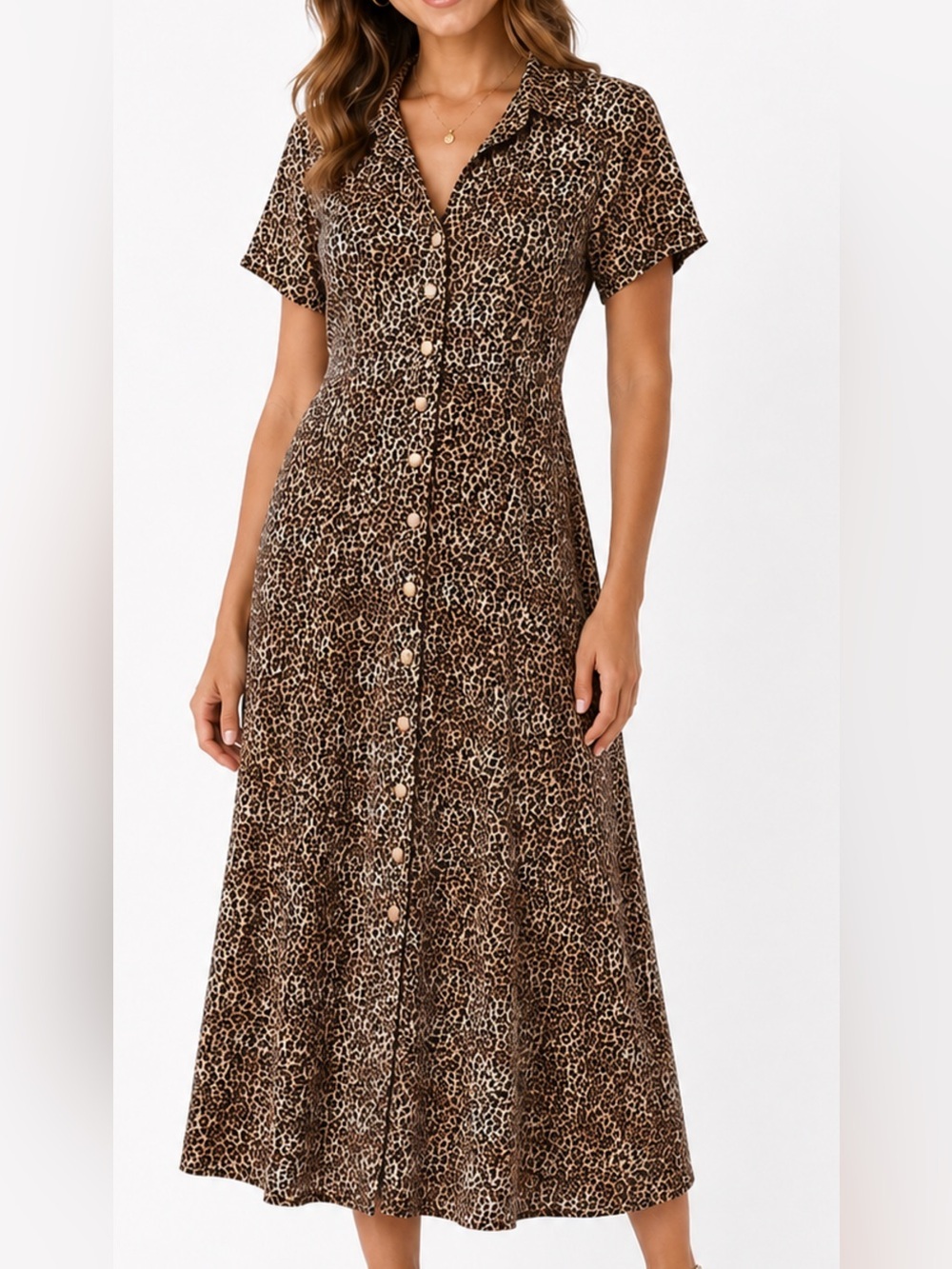 Vintage Stonebridge 80’s Leopard Print Button-Front Maxi Dress - Brown Rayon 6